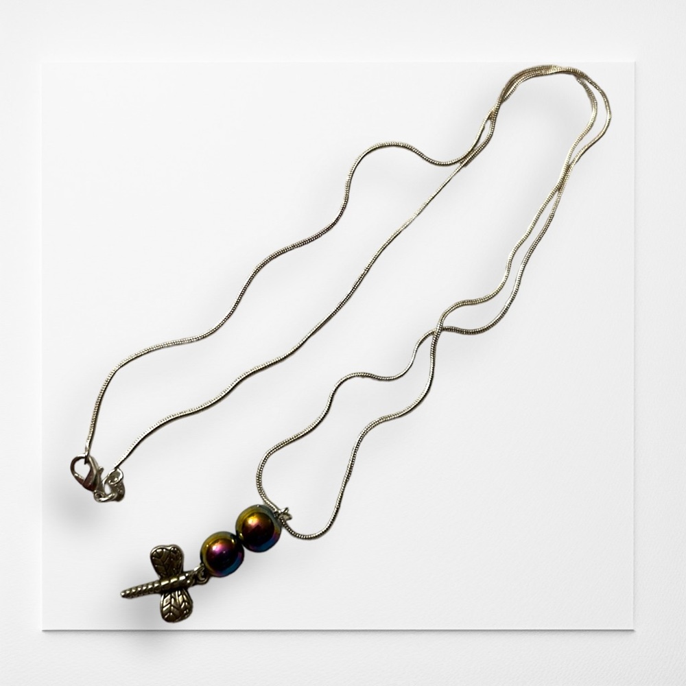 Hand Crafted Necklace Firefly 925 Silver Chain Rainbow Glass Beads - Picture 1 of 4